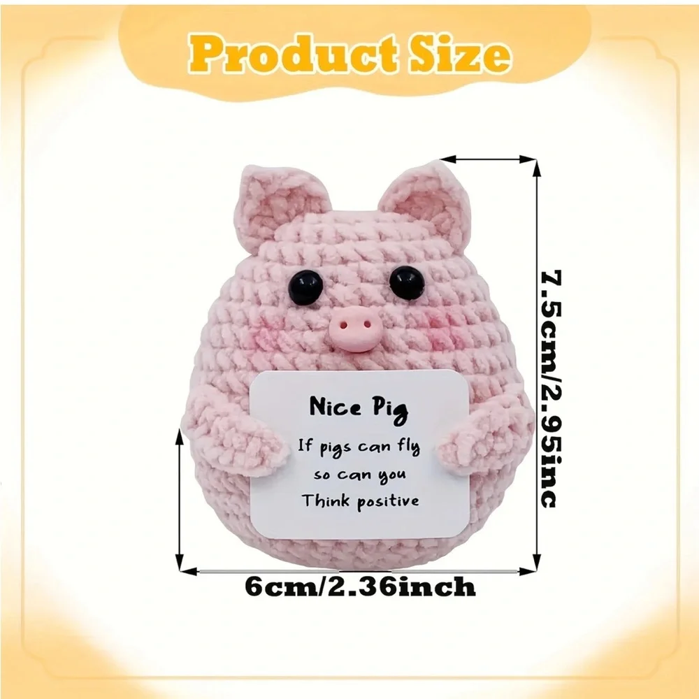 Pink Crochet Amigurumi Pig Mini Plush Toy with Motivational Card Gift